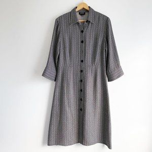 Adrianna Papell Black White Herringbone Button Down Dress
